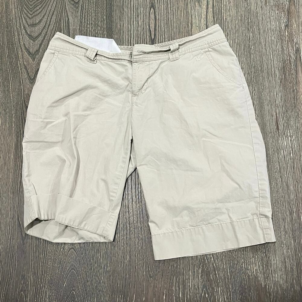 SO Womens Bermuda Shorts Flat Front Mid Rise Slash Pockets Cotton Khaki Size 9